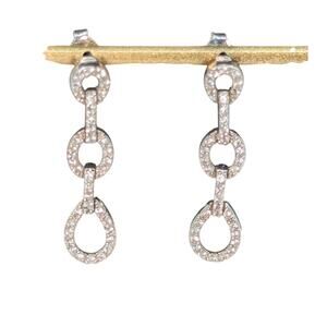 925 Sterling Silver Articulated Graduated Circle Link CZ Drop Earrings